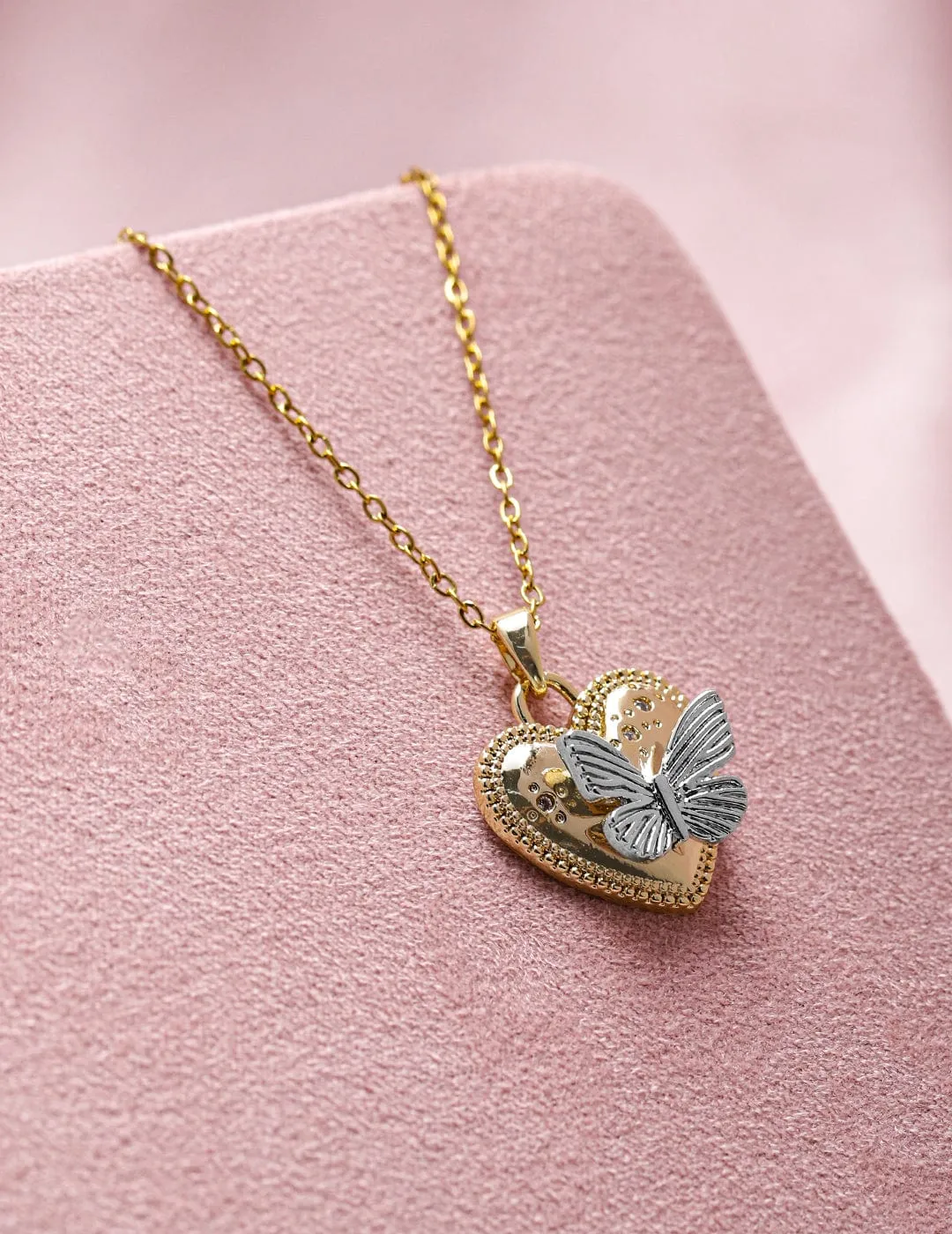 Rubans 18K Gold Plated Stainless Steel Tarnish-Free Waterproof Butterfly Heart Pendant Necklace