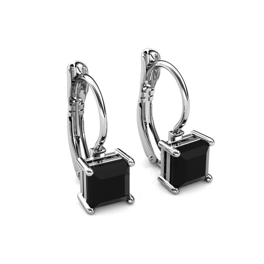 Samantha 18k White Gold Plated Drop Earrings with Black Swarovski Crystal