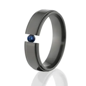 Sapphire Stone, Black Zirconium, Tension Set Ring