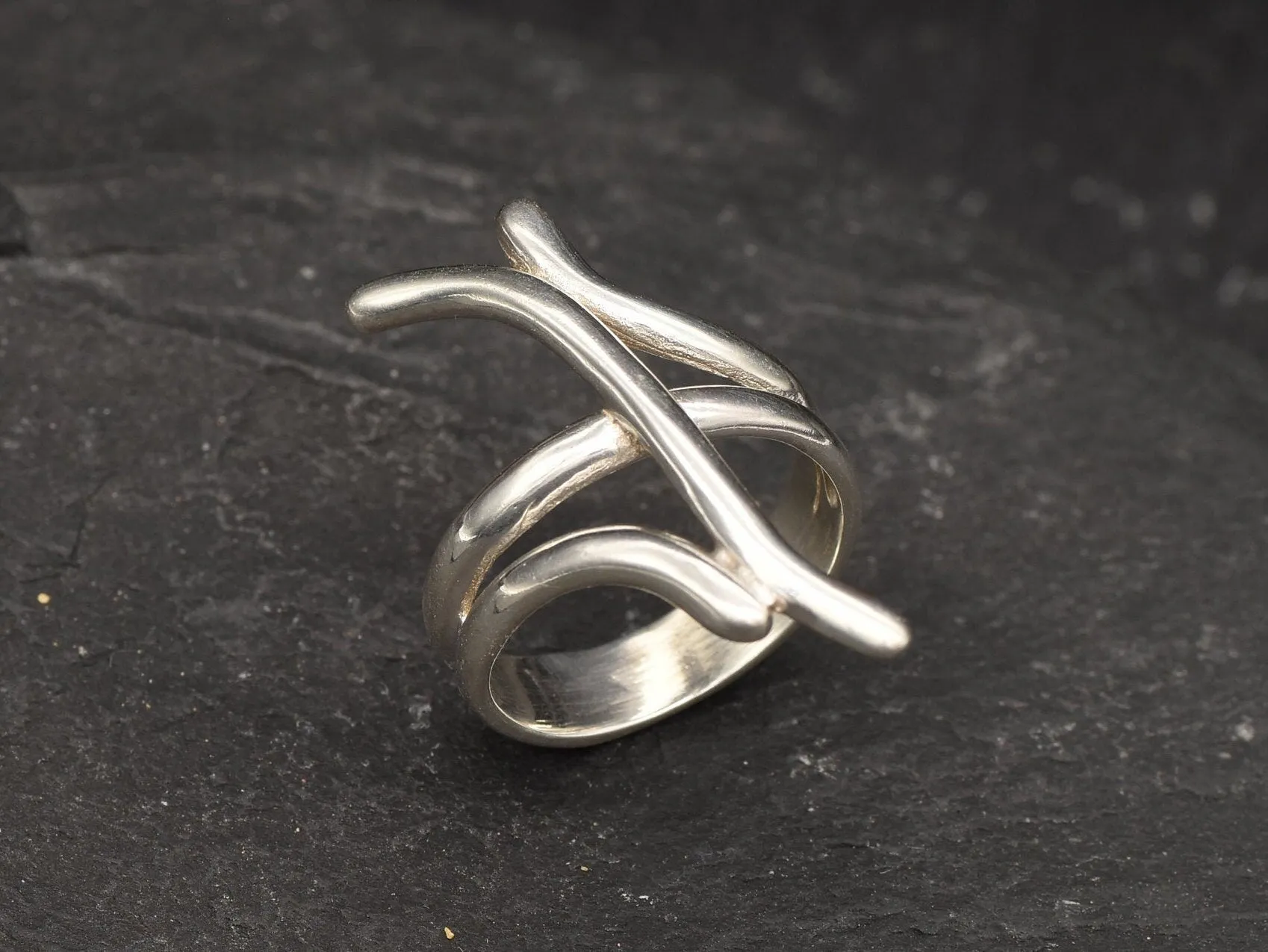 Silver Artistic Ring - Silver Abstract Ring - Long Silver Ring