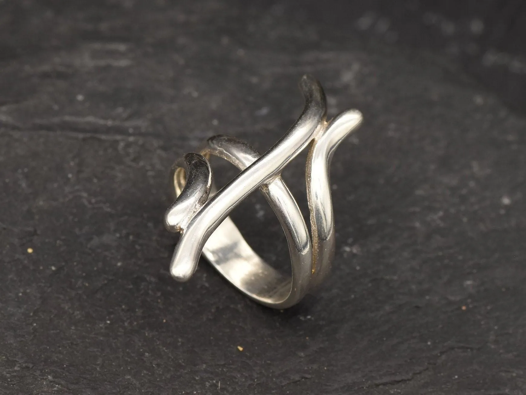 Silver Artistic Ring - Silver Abstract Ring - Long Silver Ring