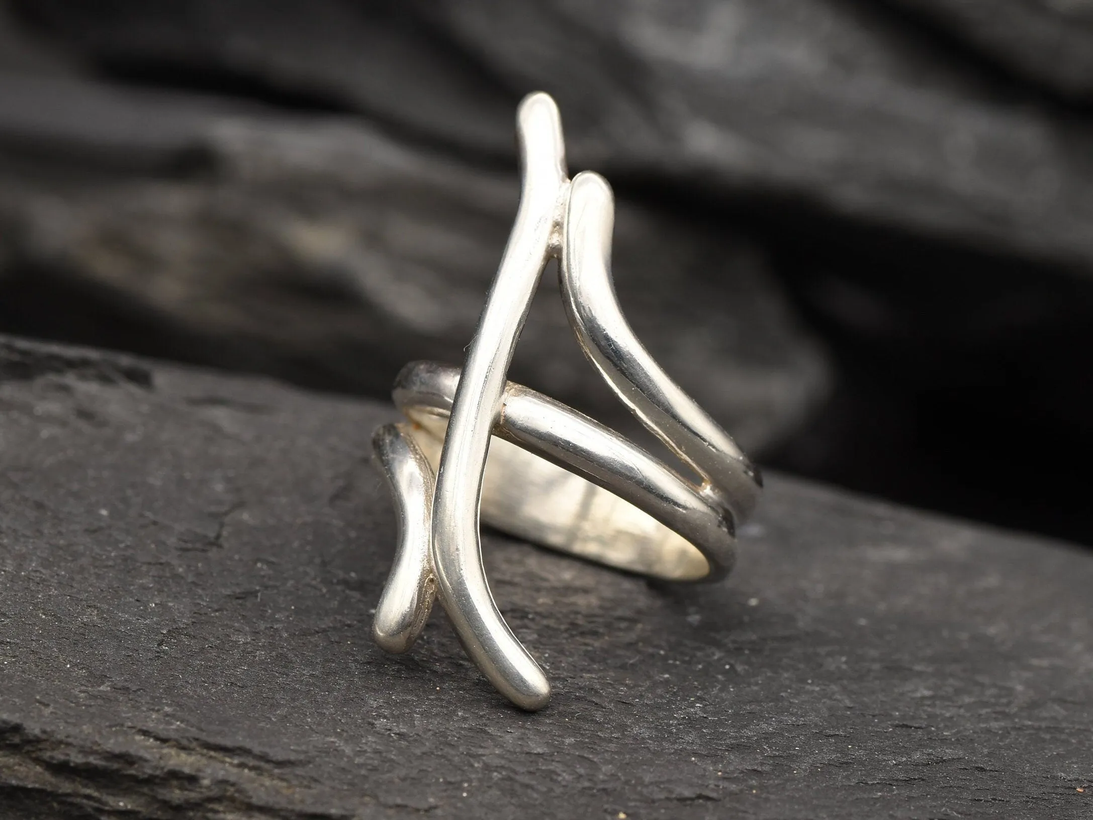 Silver Artistic Ring - Silver Abstract Ring - Long Silver Ring