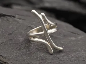 Silver Artistic Ring - Silver Abstract Ring - Long Silver Ring