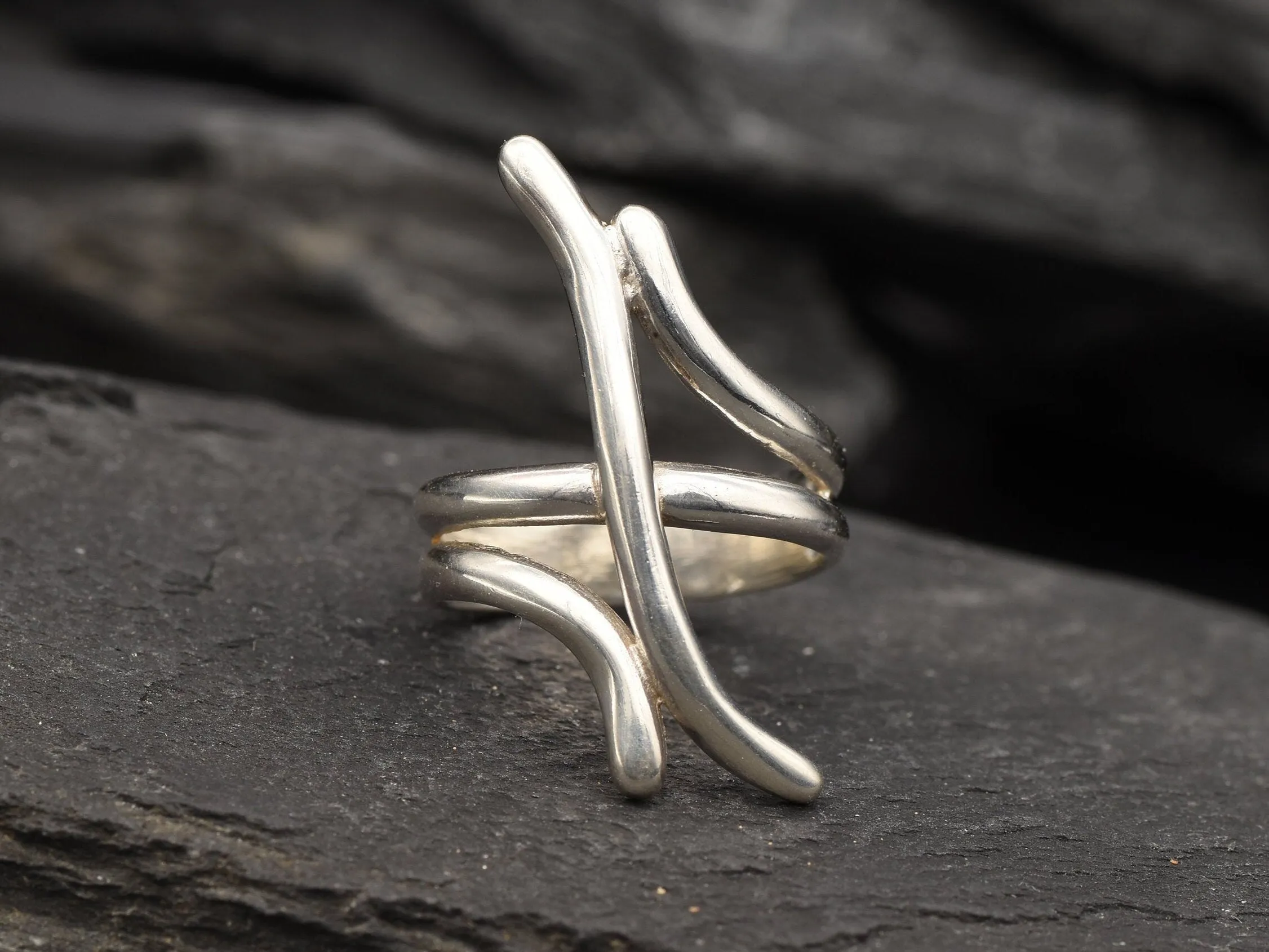 Silver Artistic Ring - Silver Abstract Ring - Long Silver Ring