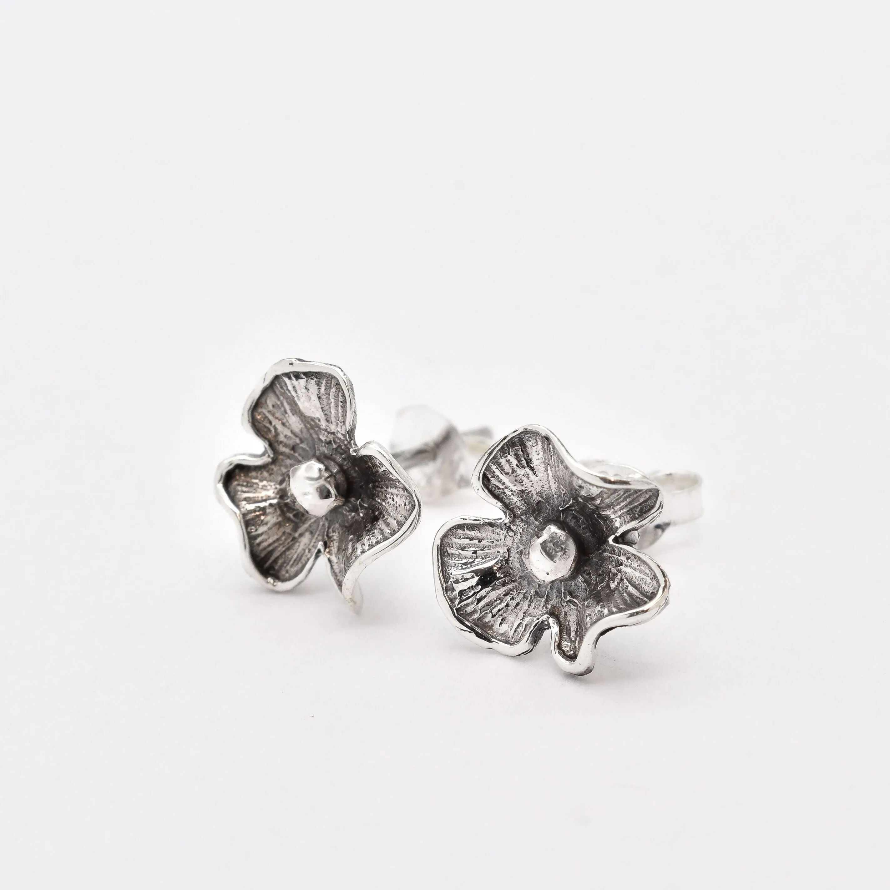 Silver Flower Studs - Boho Flower Earrings - Summer Silver Studs