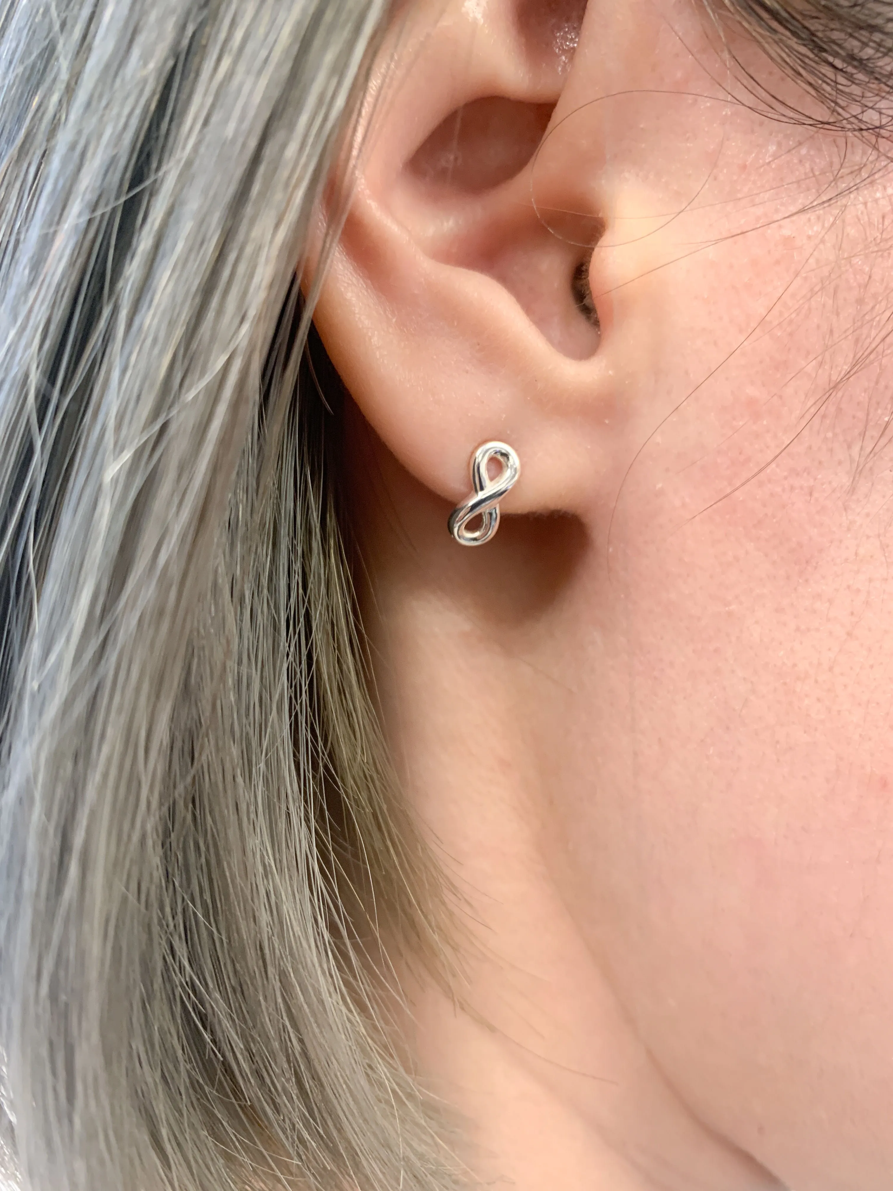 Silver Infinity Earrings - Dainty Silver Studs - Minimalist Infinity Studs