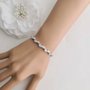 Silver Leaf Bracelet for Brides & Weddings in CZ- Belle