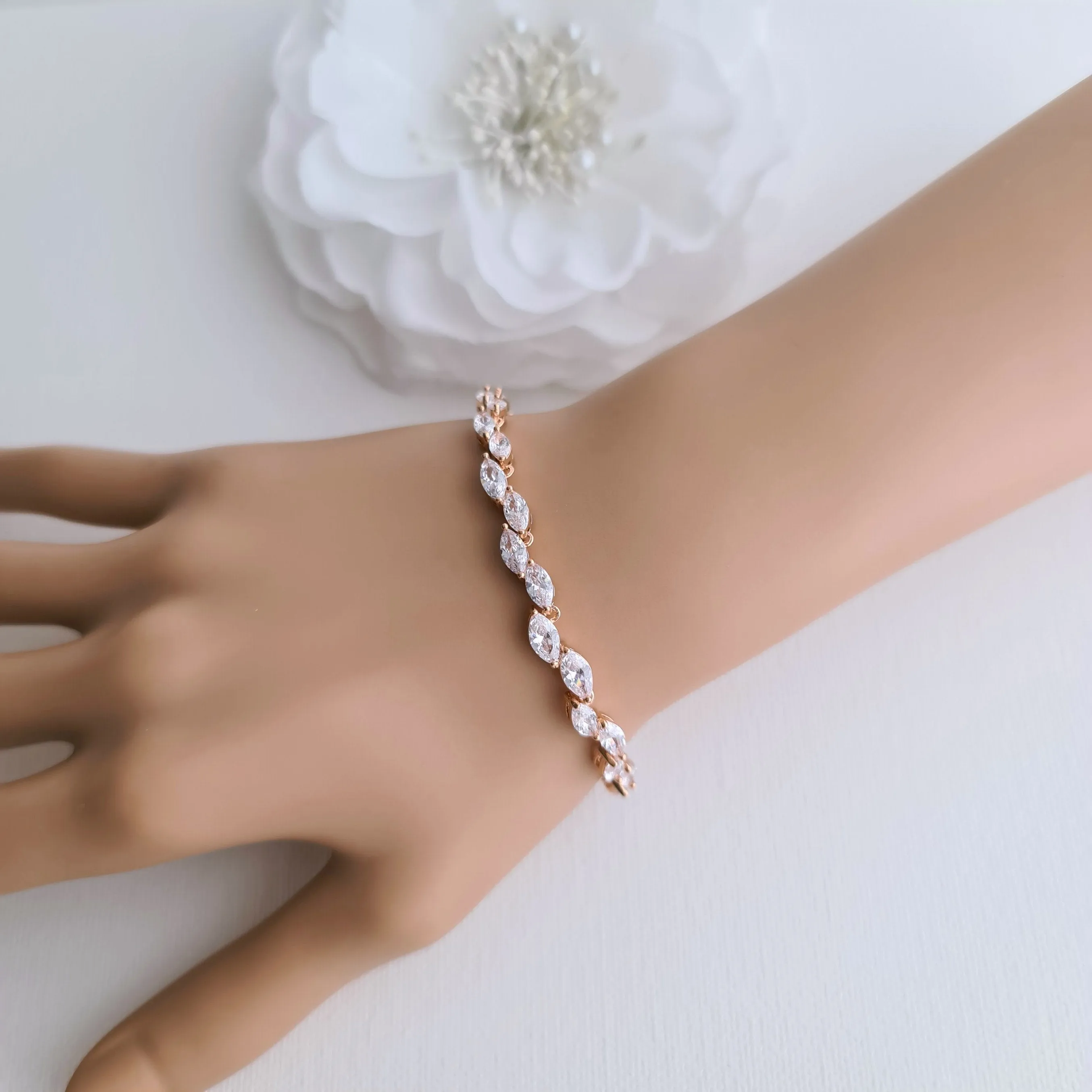 Silver Leaf Bracelet for Brides & Weddings in CZ- Belle