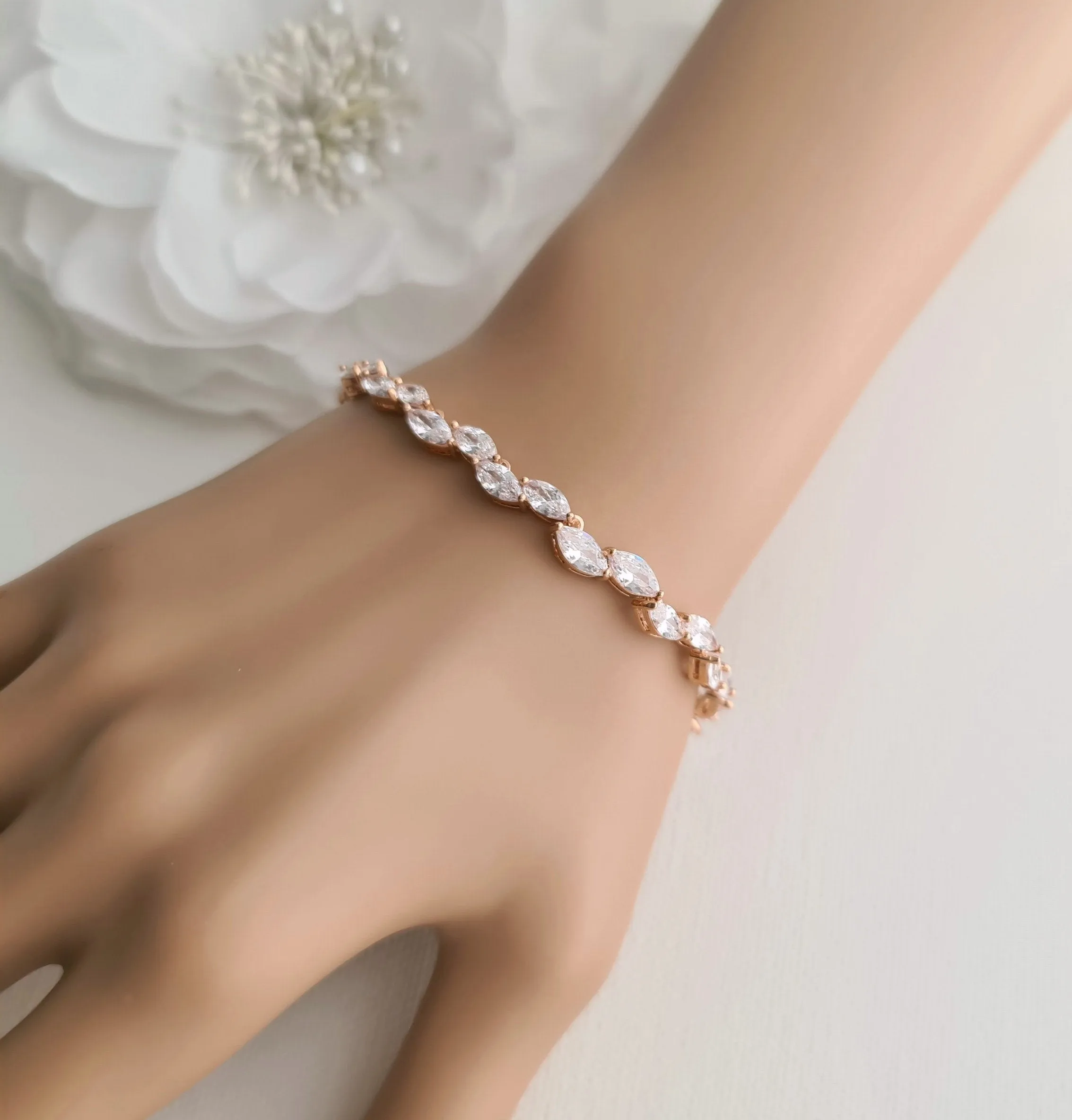 Silver Leaf Bracelet for Brides & Weddings in CZ- Belle