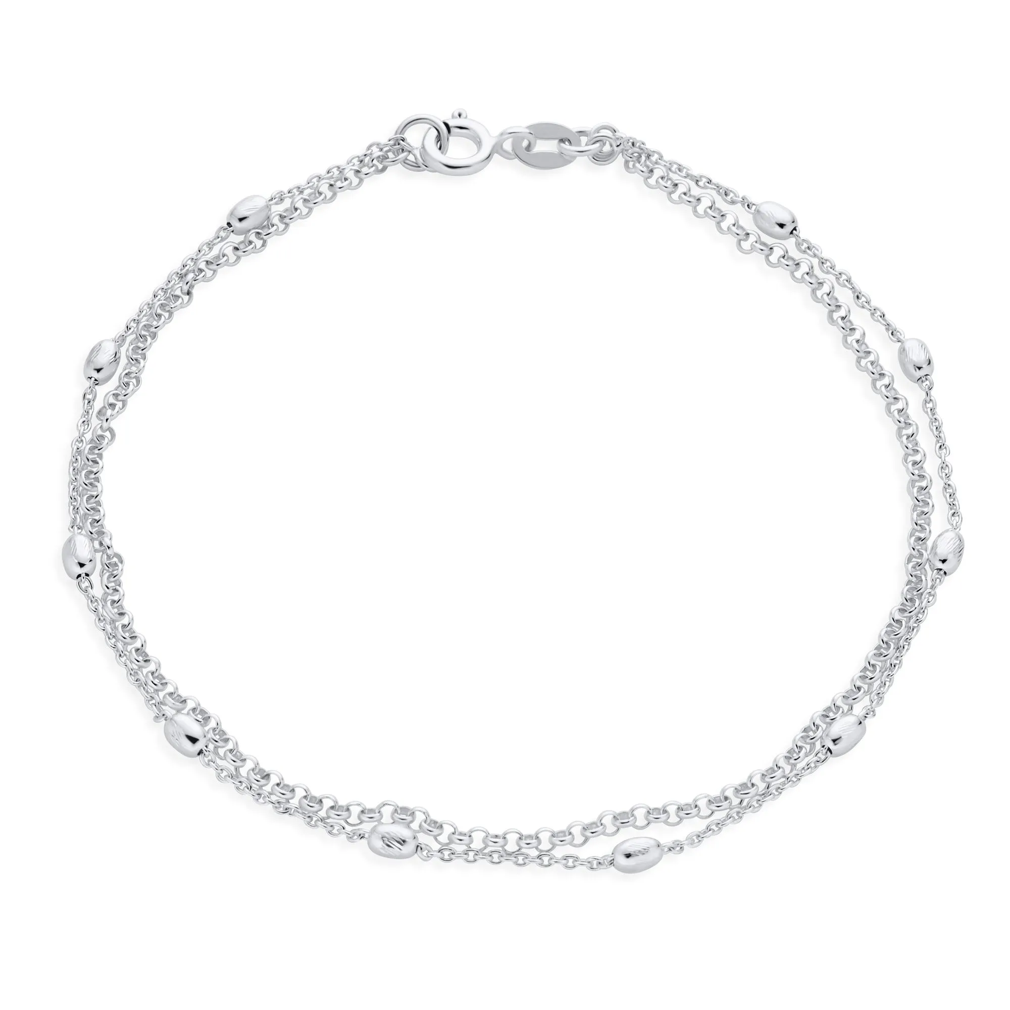 Simple Minimalist Sterling Silver Anklet Ankle Bracelet with Oval Beads 9 Inch