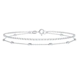 Simple Minimalist Sterling Silver Anklet Ankle Bracelet with Oval Beads 9 Inch