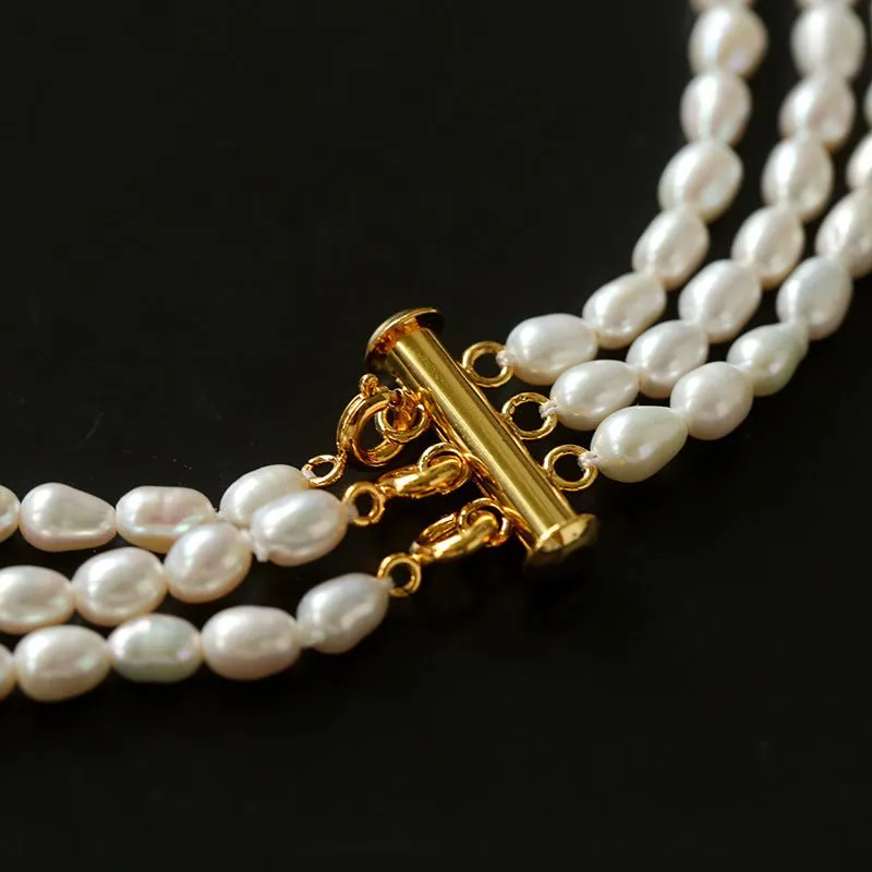 Simple Three-Layer Freshwater Pearl Necklace