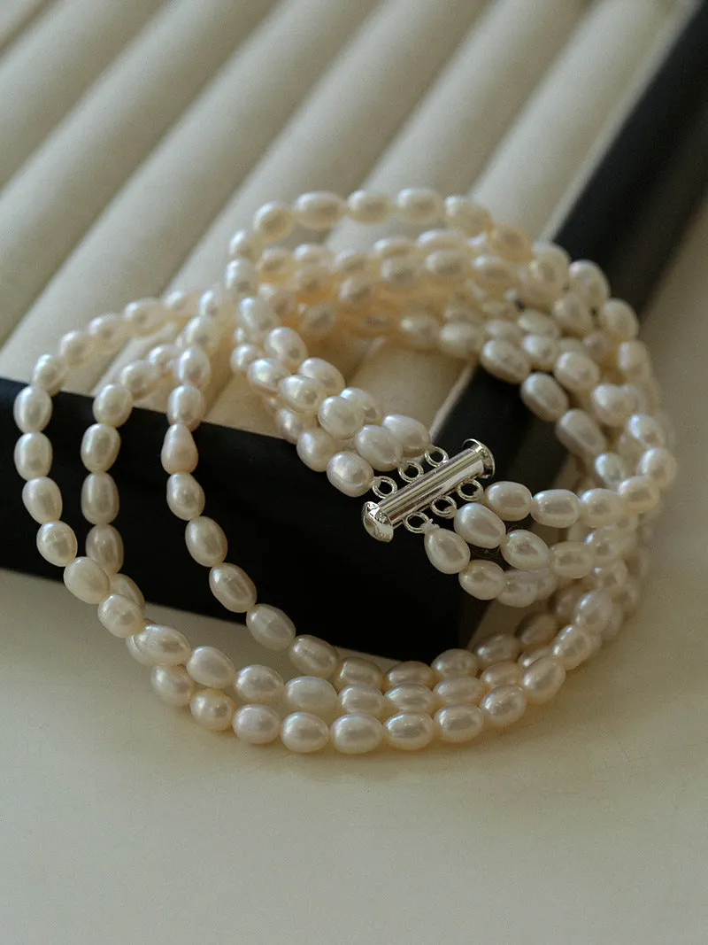 Simple Three-Layer Freshwater Pearl Necklace