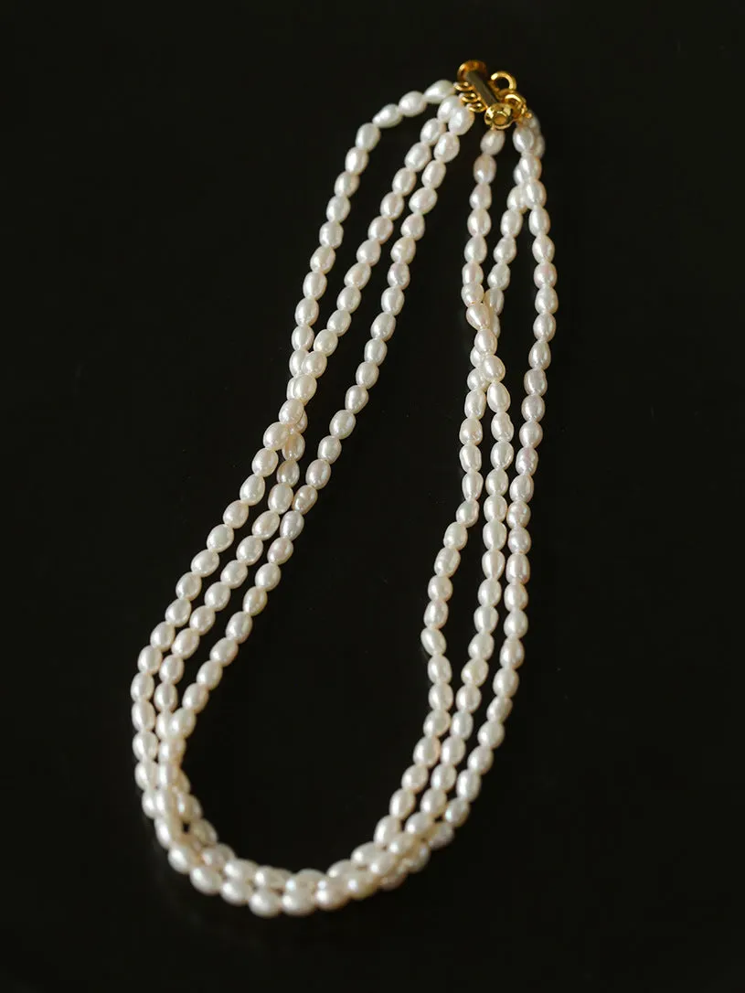 Simple Three-Layer Freshwater Pearl Necklace