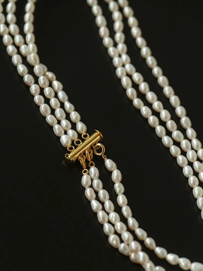 Simple Three-Layer Freshwater Pearl Necklace