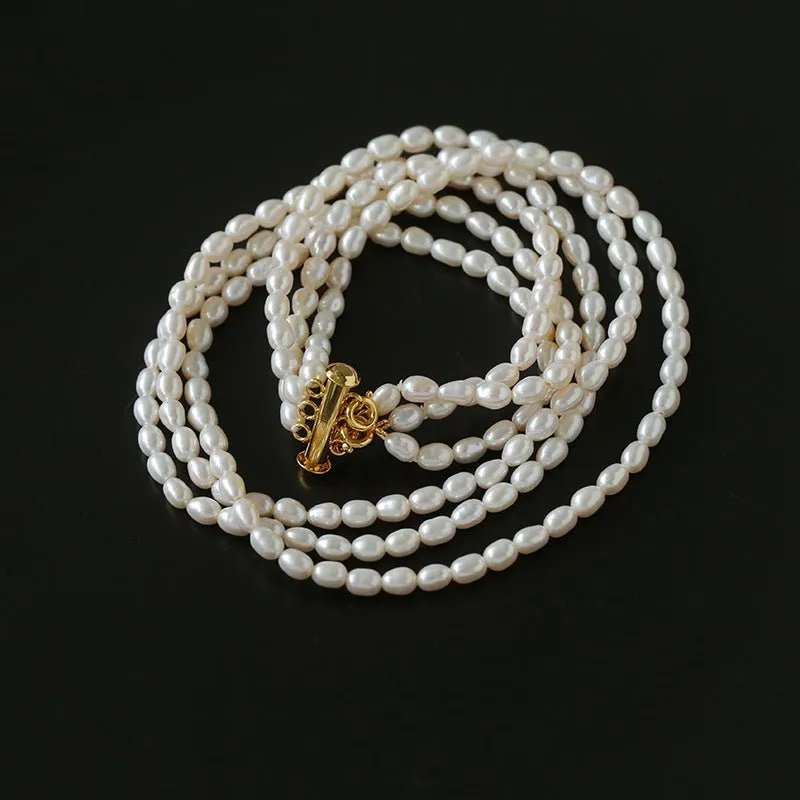 Simple Three-Layer Freshwater Pearl Necklace