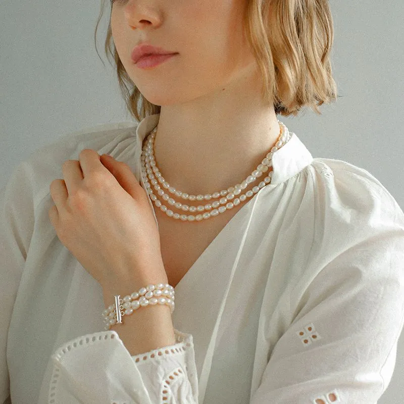 Simple Three-Layer Freshwater Pearl Necklace