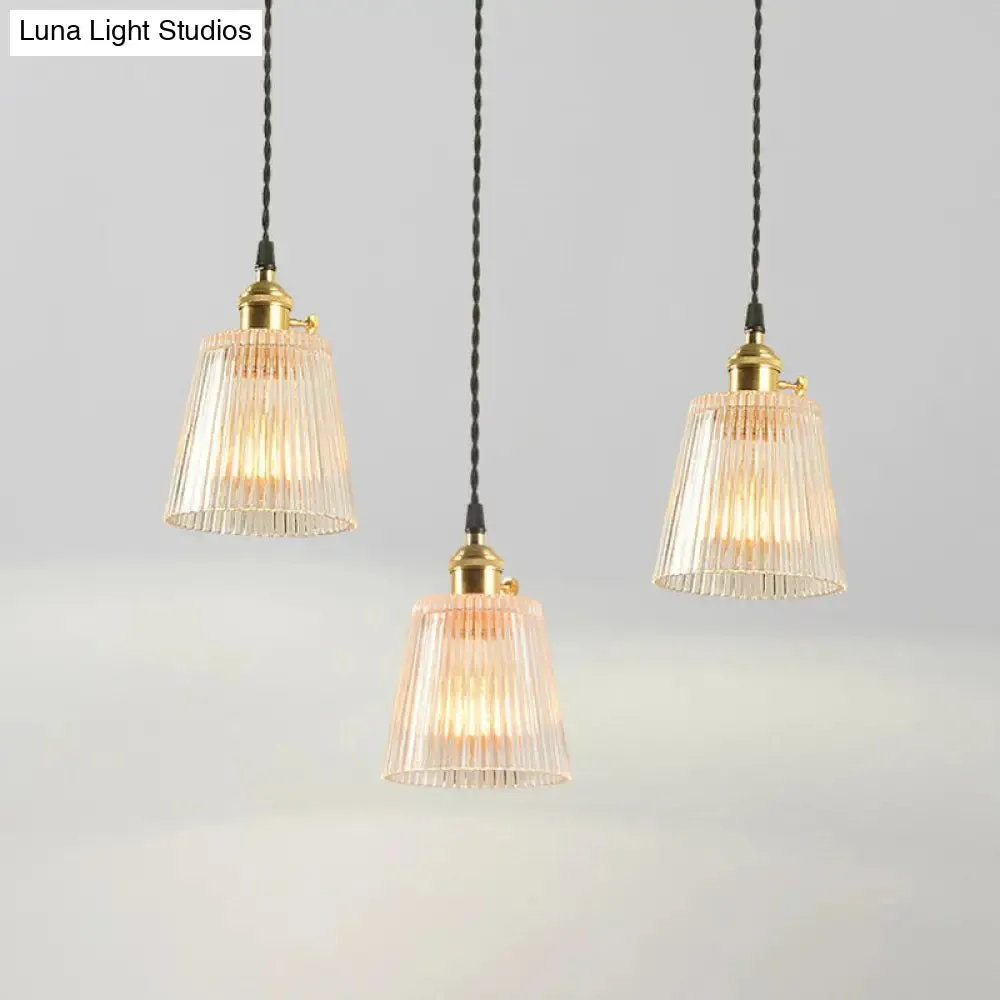 Sleek Clear Ribbed Glass Hanging Light - Simplicity 1-Bulb Pendant Fixture for Restaurants