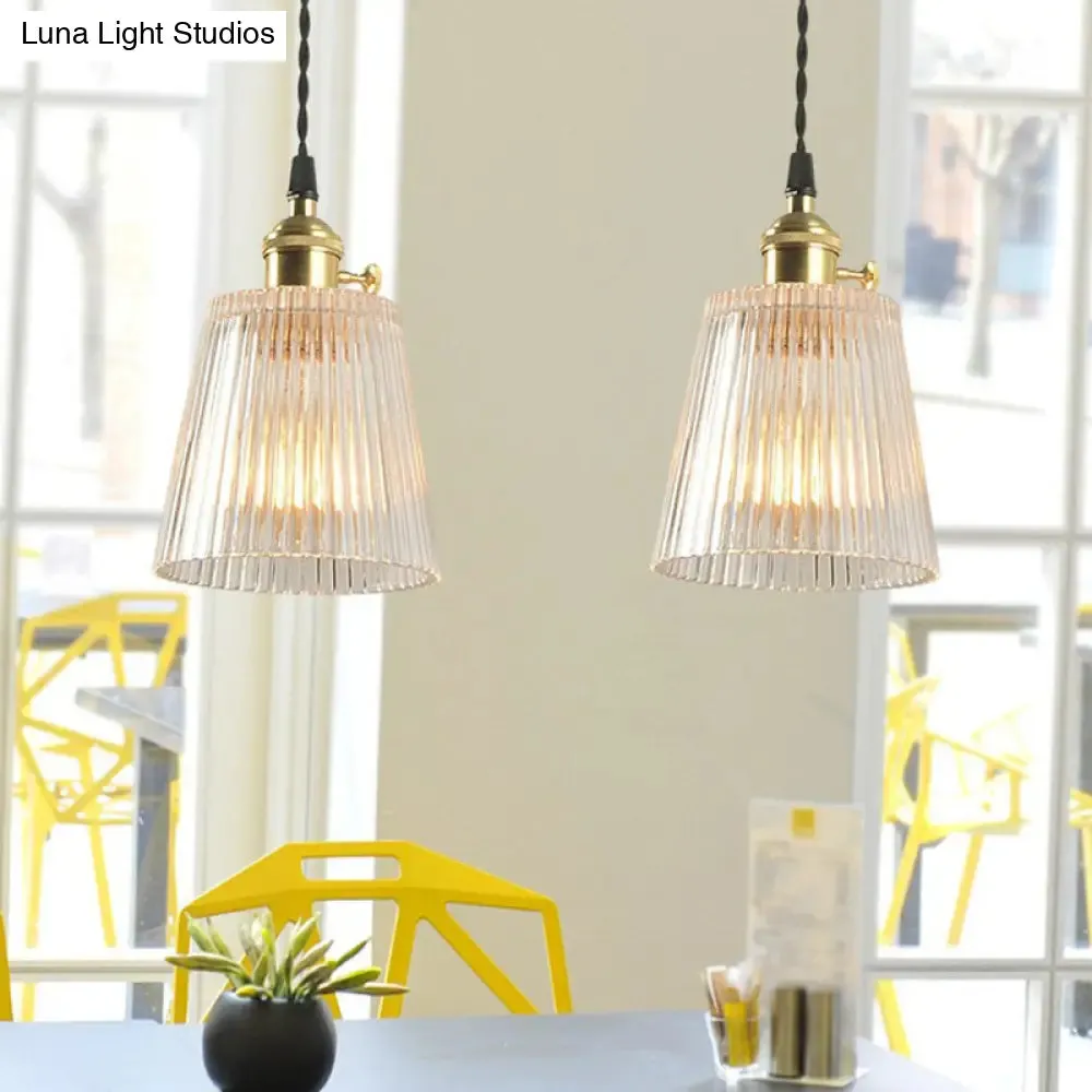 Sleek Clear Ribbed Glass Hanging Light - Simplicity 1-Bulb Pendant Fixture for Restaurants