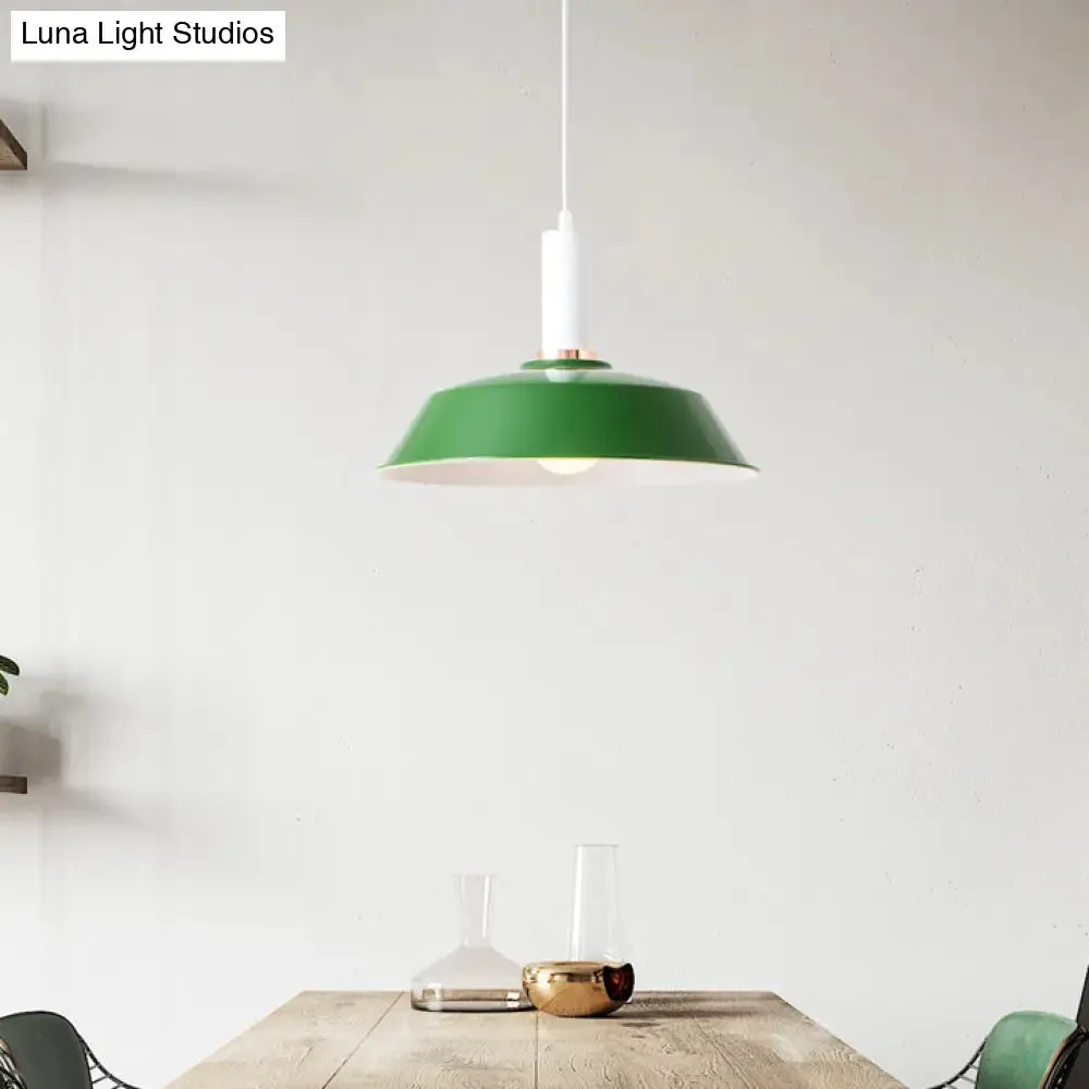 Sleek Green Barn Suspended Light: Modernist Metallic Living Room Hanging Lamp