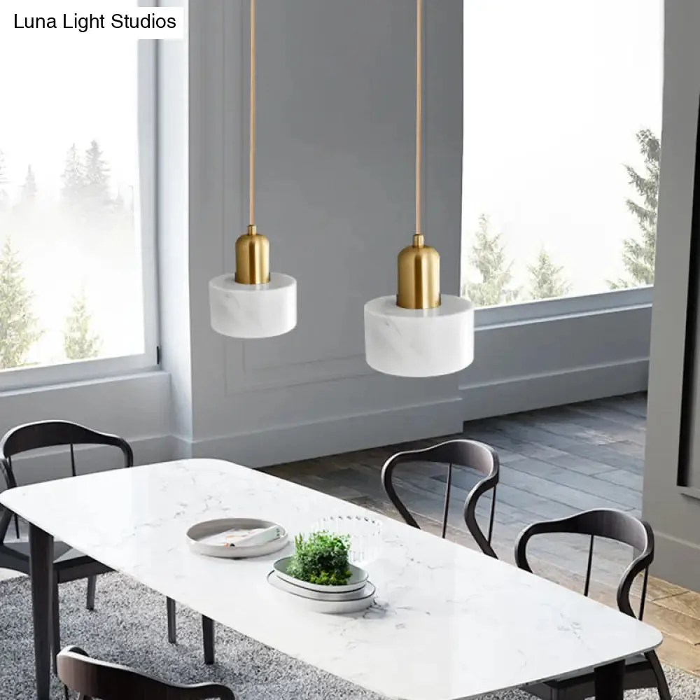 Sleek Round Shade Pendant Light with Marble Accent – Ideal for Elegant Dining Rooms