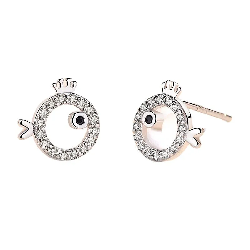 Small Kiss Fish Silver Studs Earrings for Women