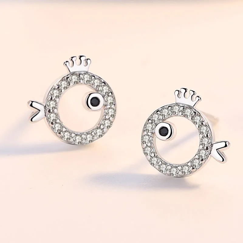 Small Kiss Fish Silver Studs Earrings for Women