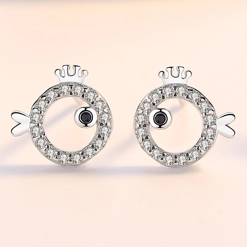 Small Kiss Fish Silver Studs Earrings for Women