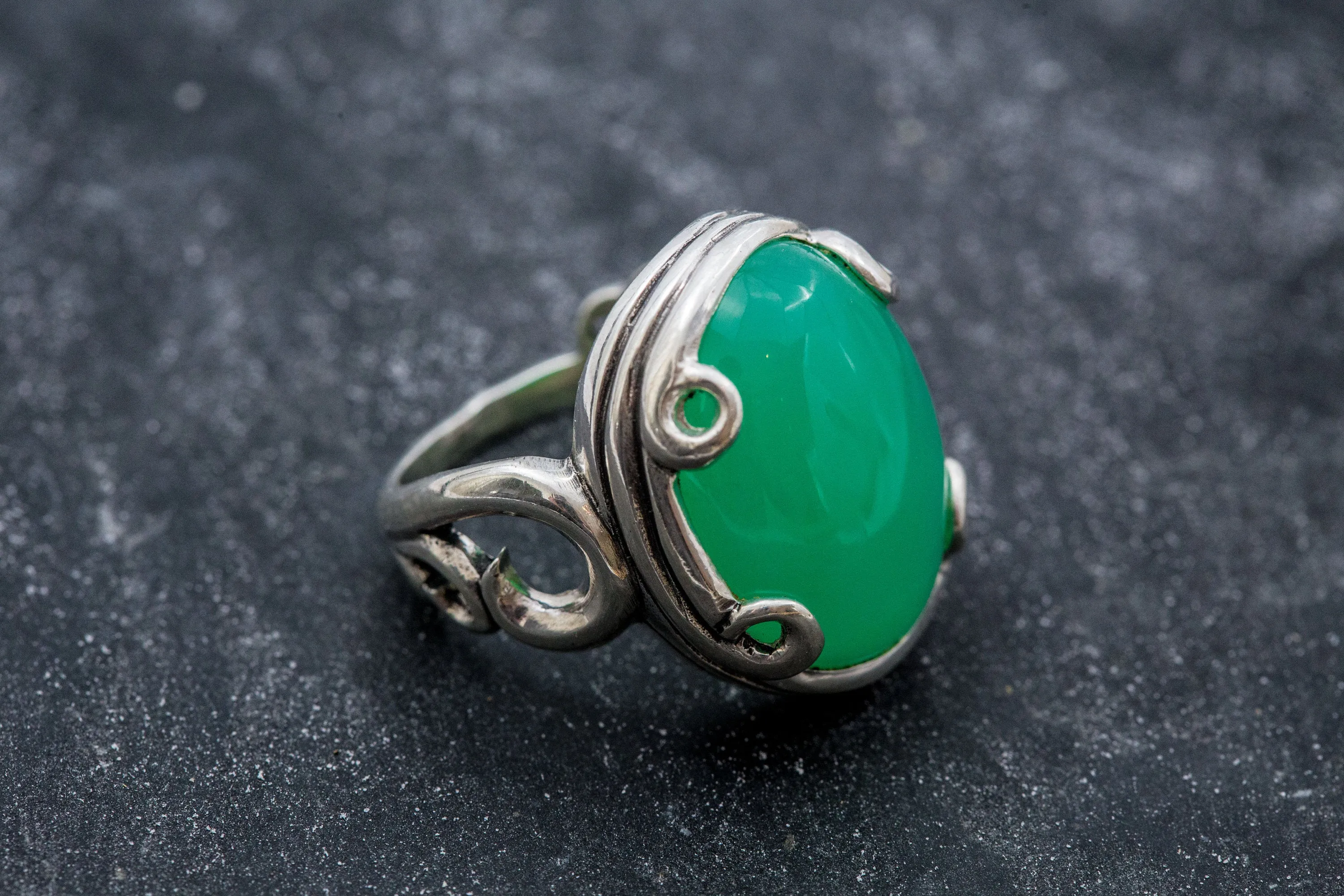 Solitaire Chrysoprase Silver Ring, Natural Chrysoprase Ring, Statement Silver Ring