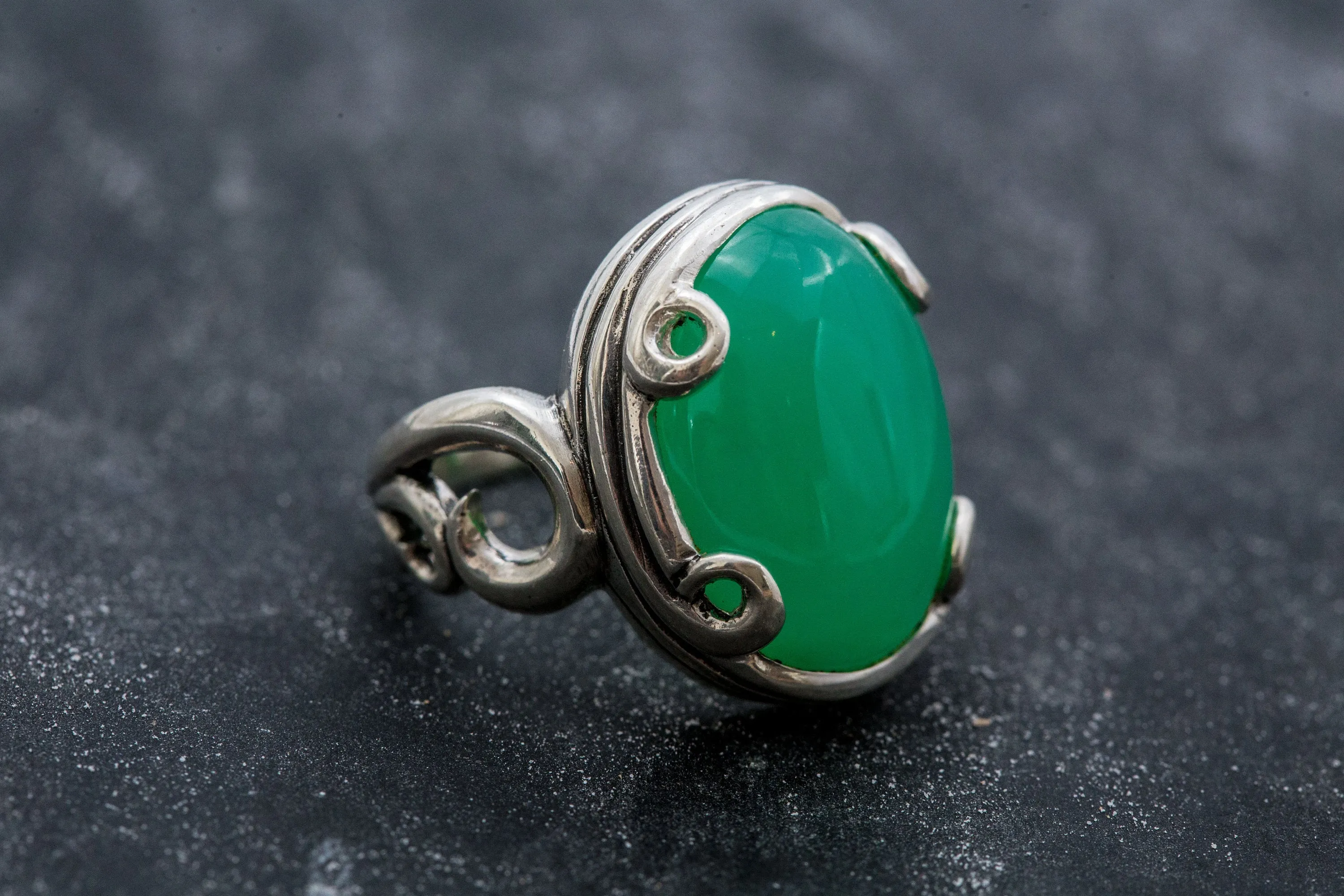 Solitaire Chrysoprase Silver Ring, Natural Chrysoprase Ring, Statement Silver Ring