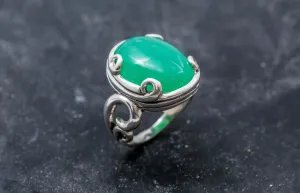 Solitaire Chrysoprase Silver Ring, Natural Chrysoprase Ring, Statement Silver Ring