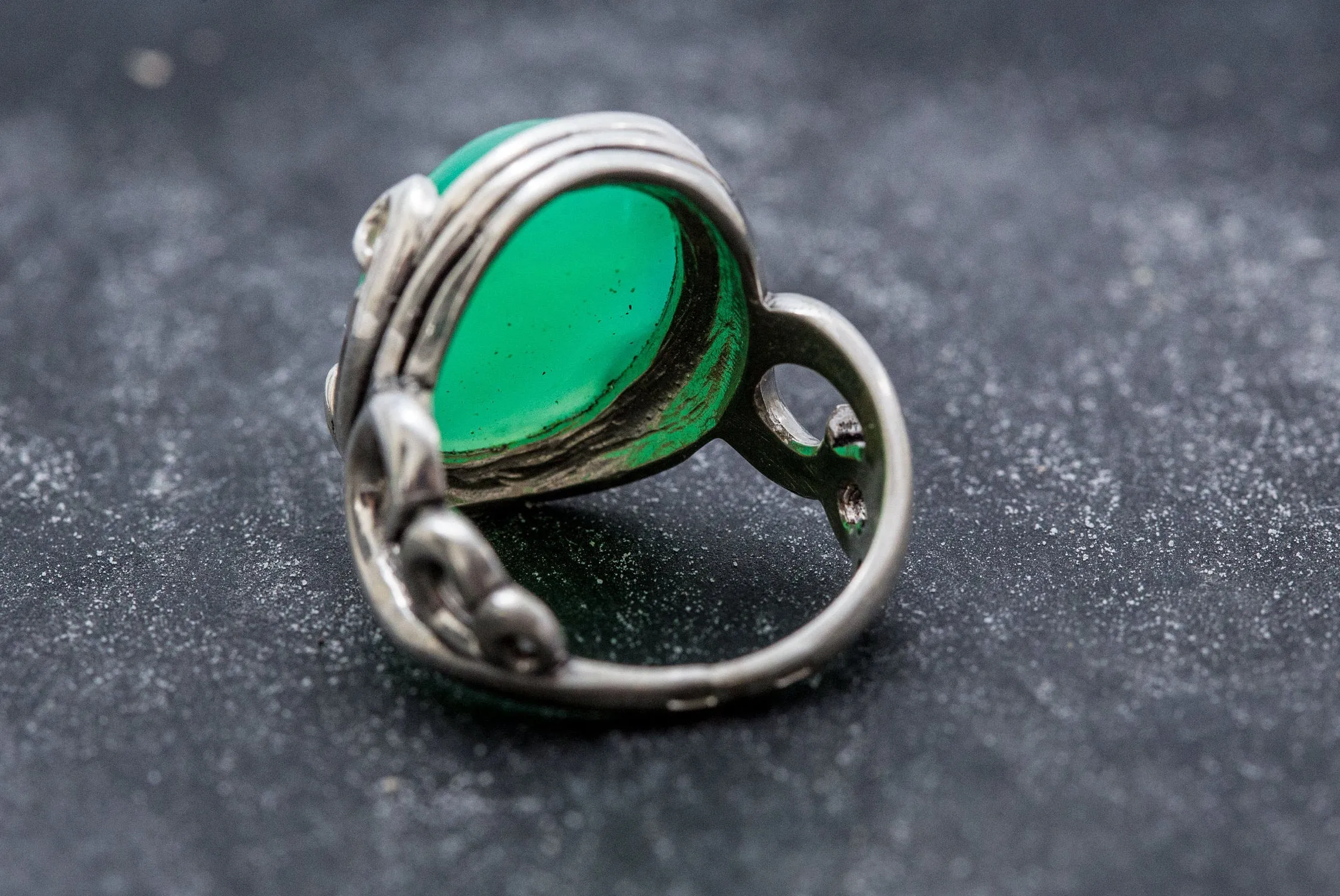 Solitaire Chrysoprase Silver Ring, Natural Chrysoprase Ring, Statement Silver Ring