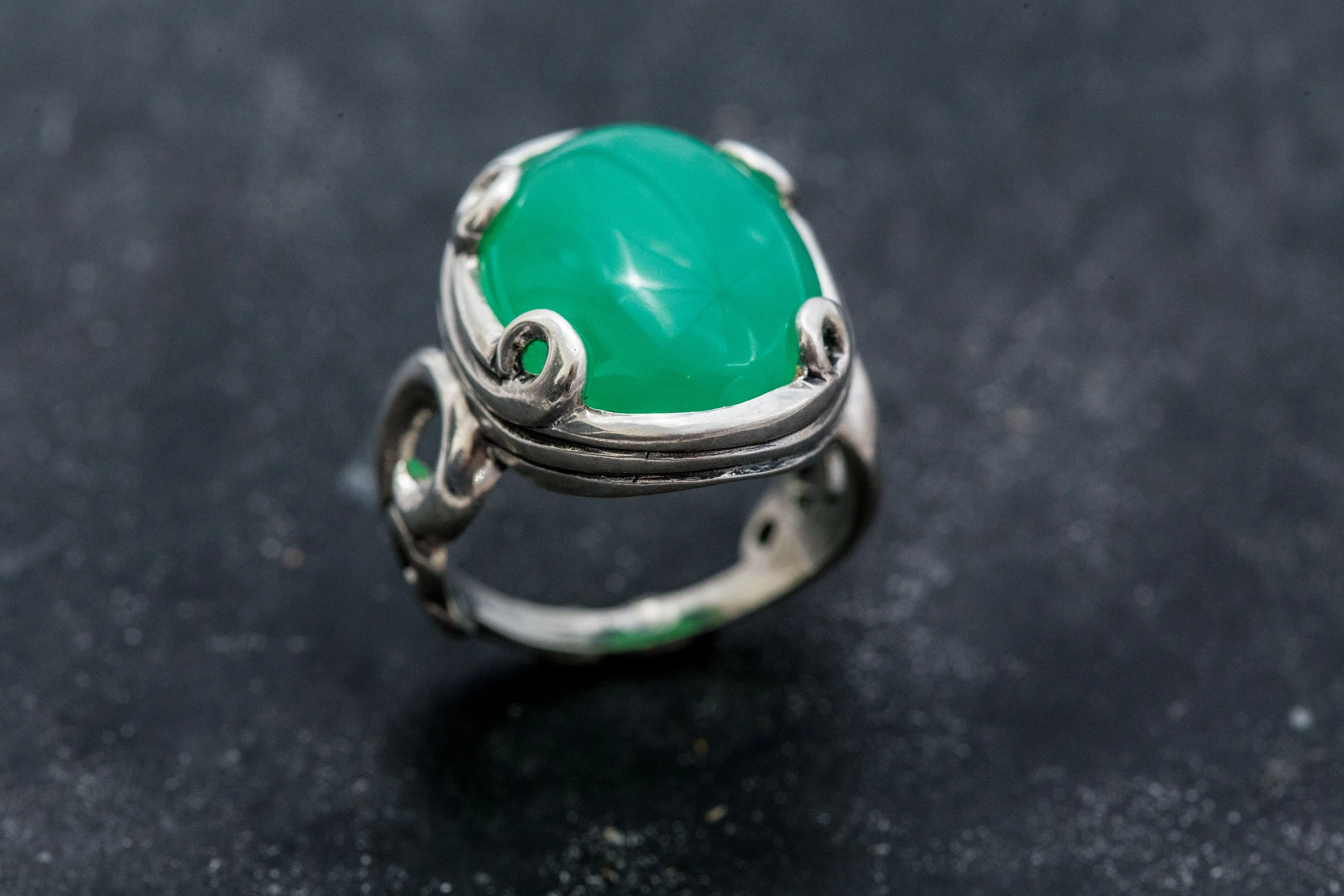 Solitaire Chrysoprase Silver Ring, Natural Chrysoprase Ring, Statement Silver Ring