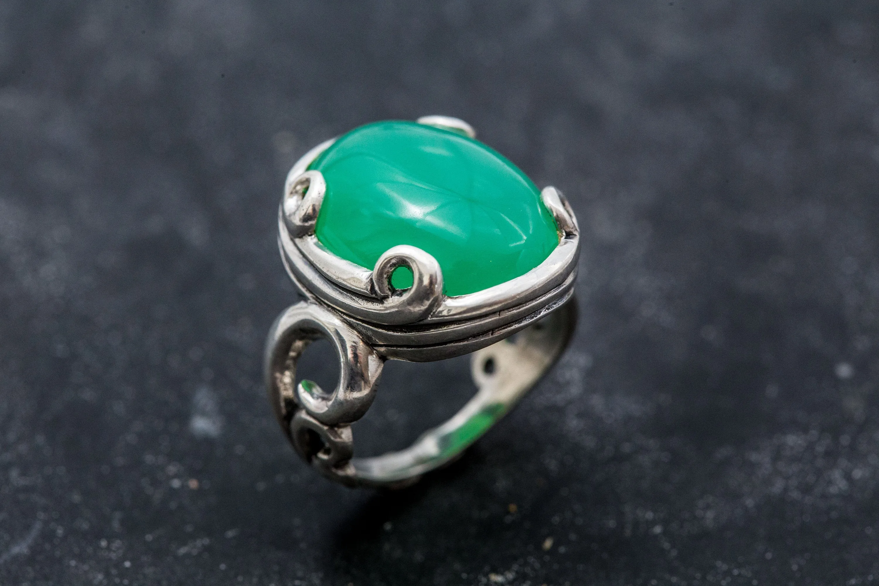 Solitaire Chrysoprase Silver Ring, Natural Chrysoprase Ring, Statement Silver Ring