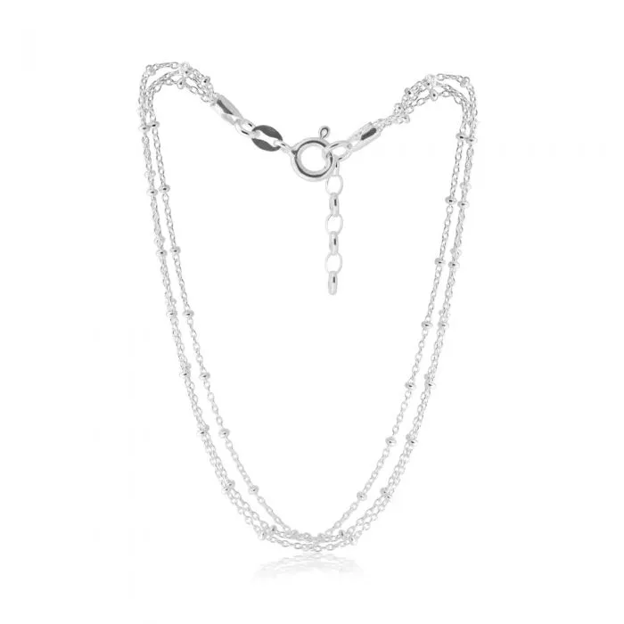 Sterling Silver Beaded Double Link 25cm Extender Anklet