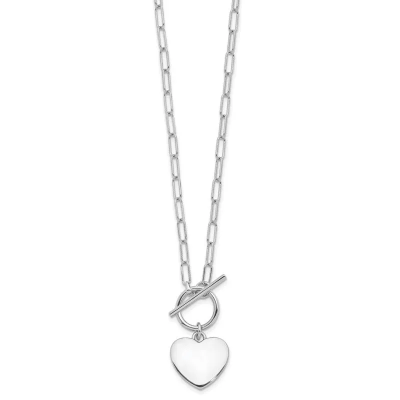 Sterling Silver Rhodium-plated Heart Toggle Paperclip Link 17in Necklace