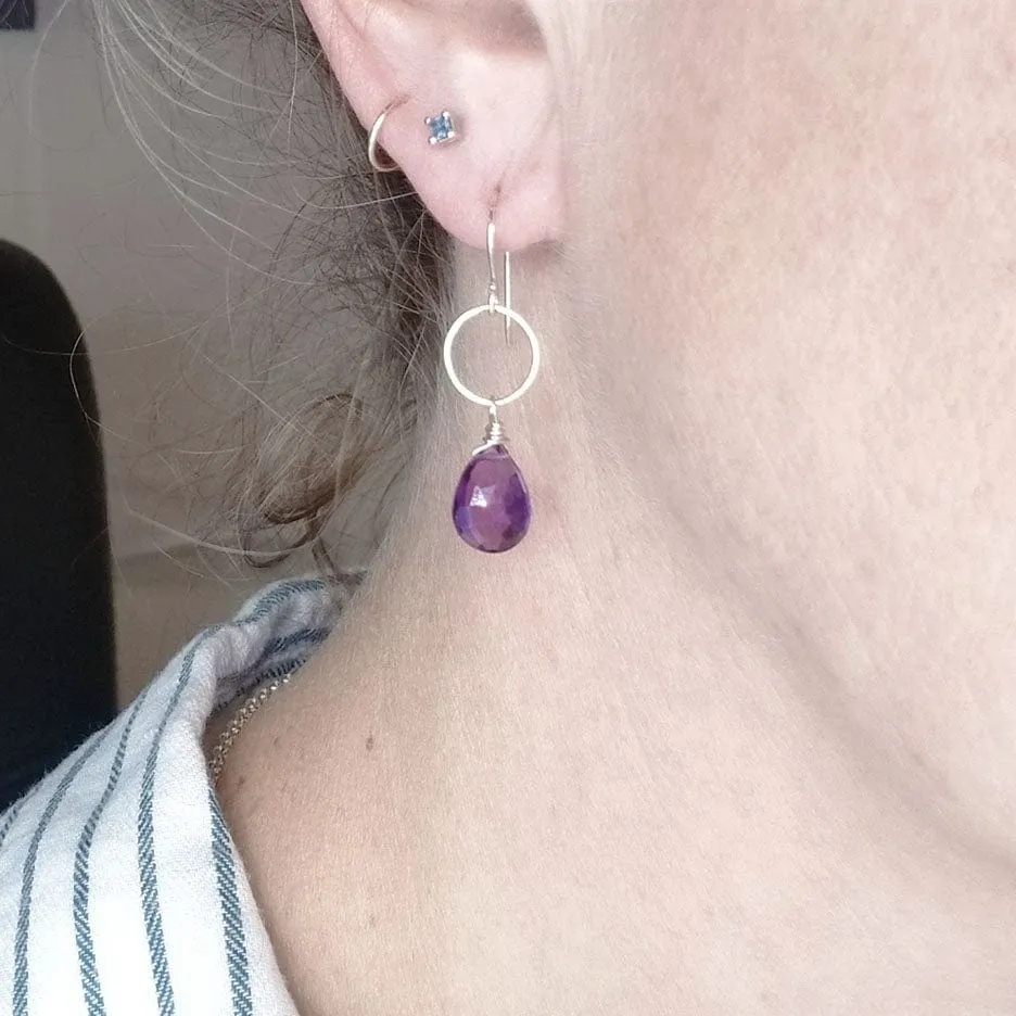 Sterling Silver Ring and Amethyst Drop Earring