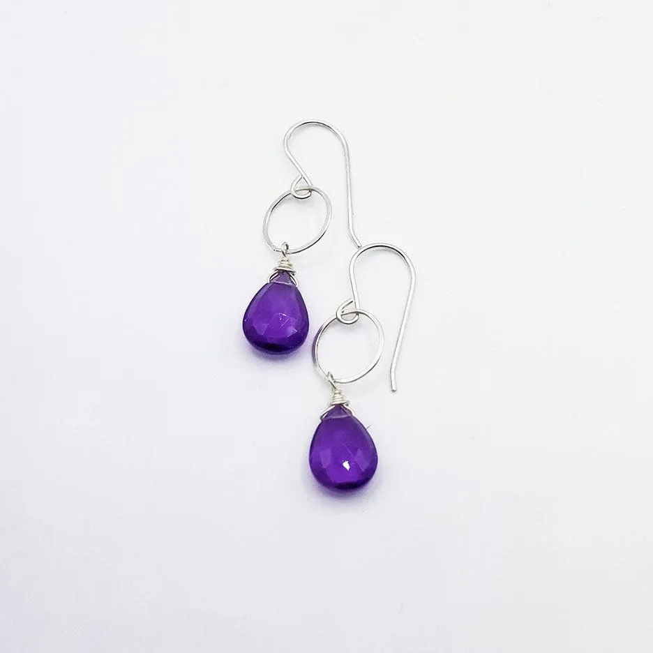 Sterling Silver Ring and Amethyst Drop Earring