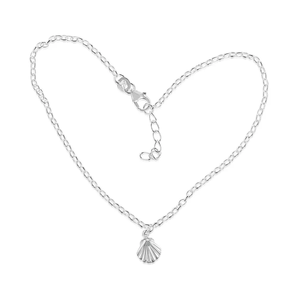 Sterling Silver Sea Shell Charm On 23 2cm Anklet