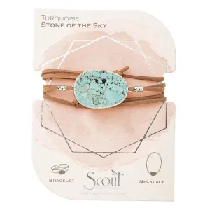 Suede/Stone Wrap - Turquoise/Silver/Stone of the Sky