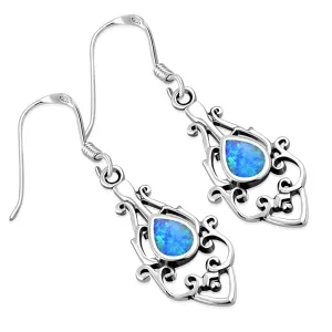 Synthetic Azure Blue Opal Drop Sterling Silver Earrings