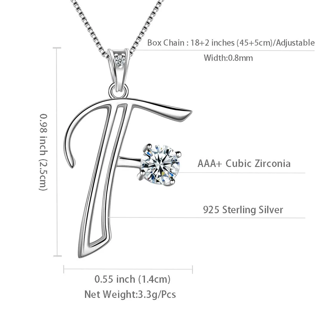 Tokyo Mart Women Initial F Letter Pendant Necklace Girl Name Jewelry Gift 925 Sterling Silver