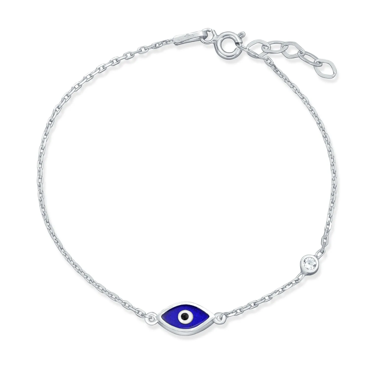 Turkish Minimalist Chain Link Bracelet with Evil Eye Charm CZ Sterling Silver