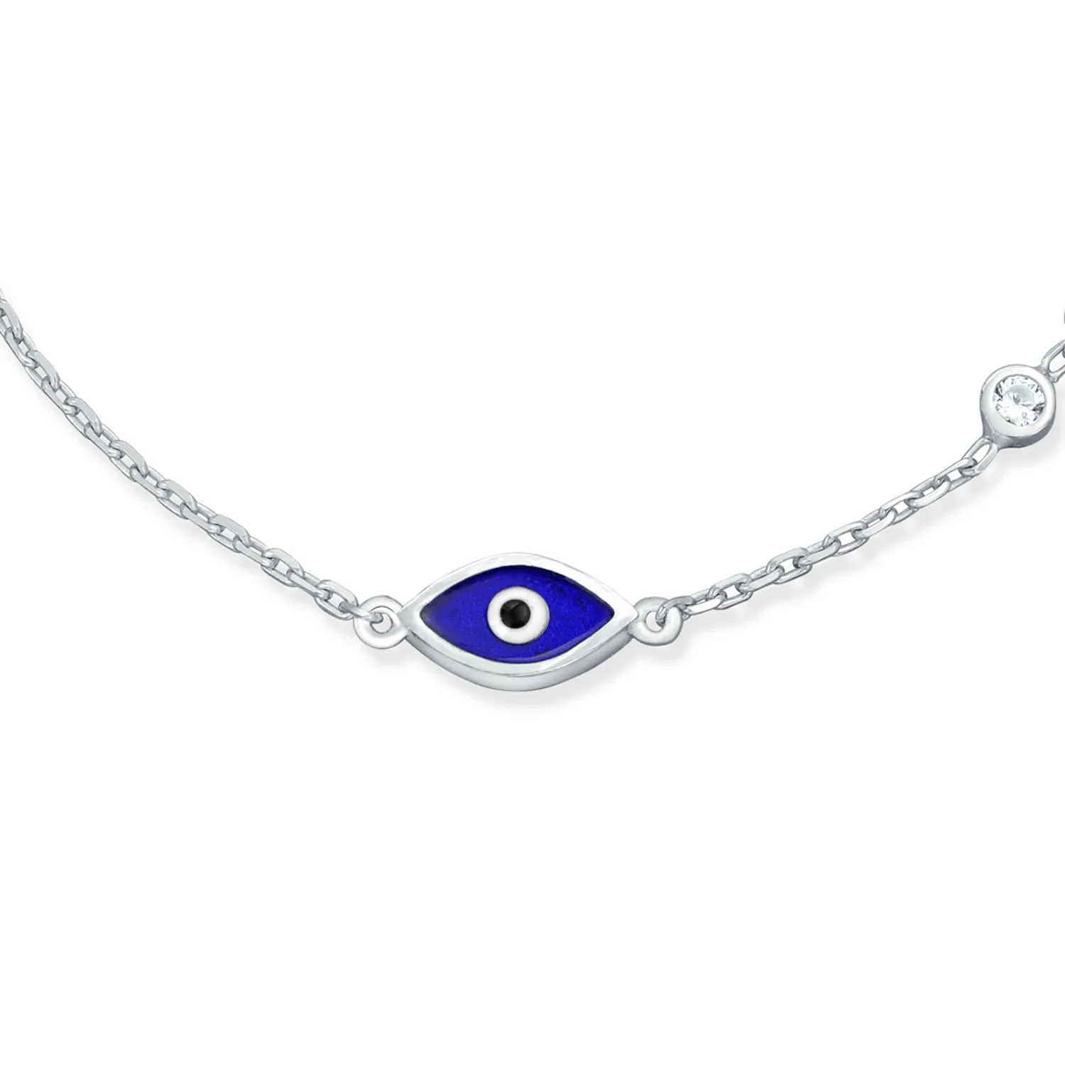 Turkish Minimalist Chain Link Bracelet with Evil Eye Charm CZ Sterling Silver