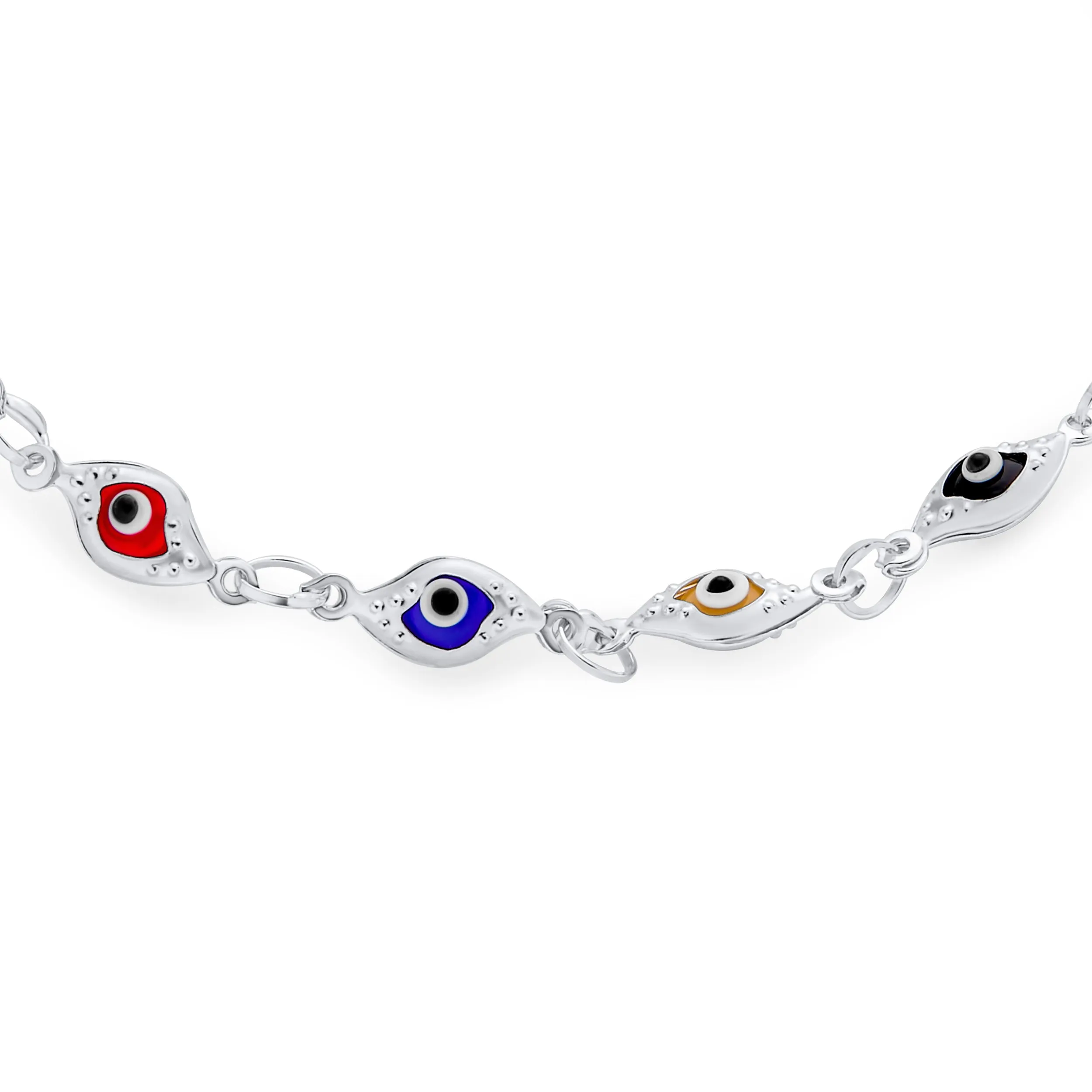 Turkish Multicolor Evil Eye Strand Bracelet with Sterling Silver Charms