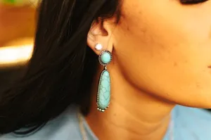 Turquoise Squash Blossom Dangle Earrings