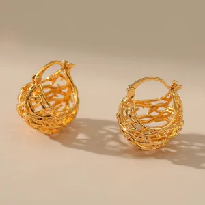 Unique Gold-Plated Openwork Hoop Earrings jlt11736