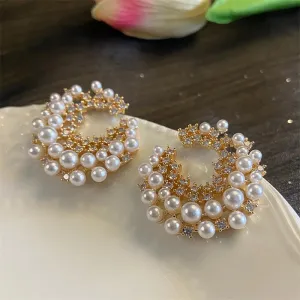 VAIGE Starry Asymmetrical Floral Crystal and Pearl Stud Earrings in Elegant Silver and Gold