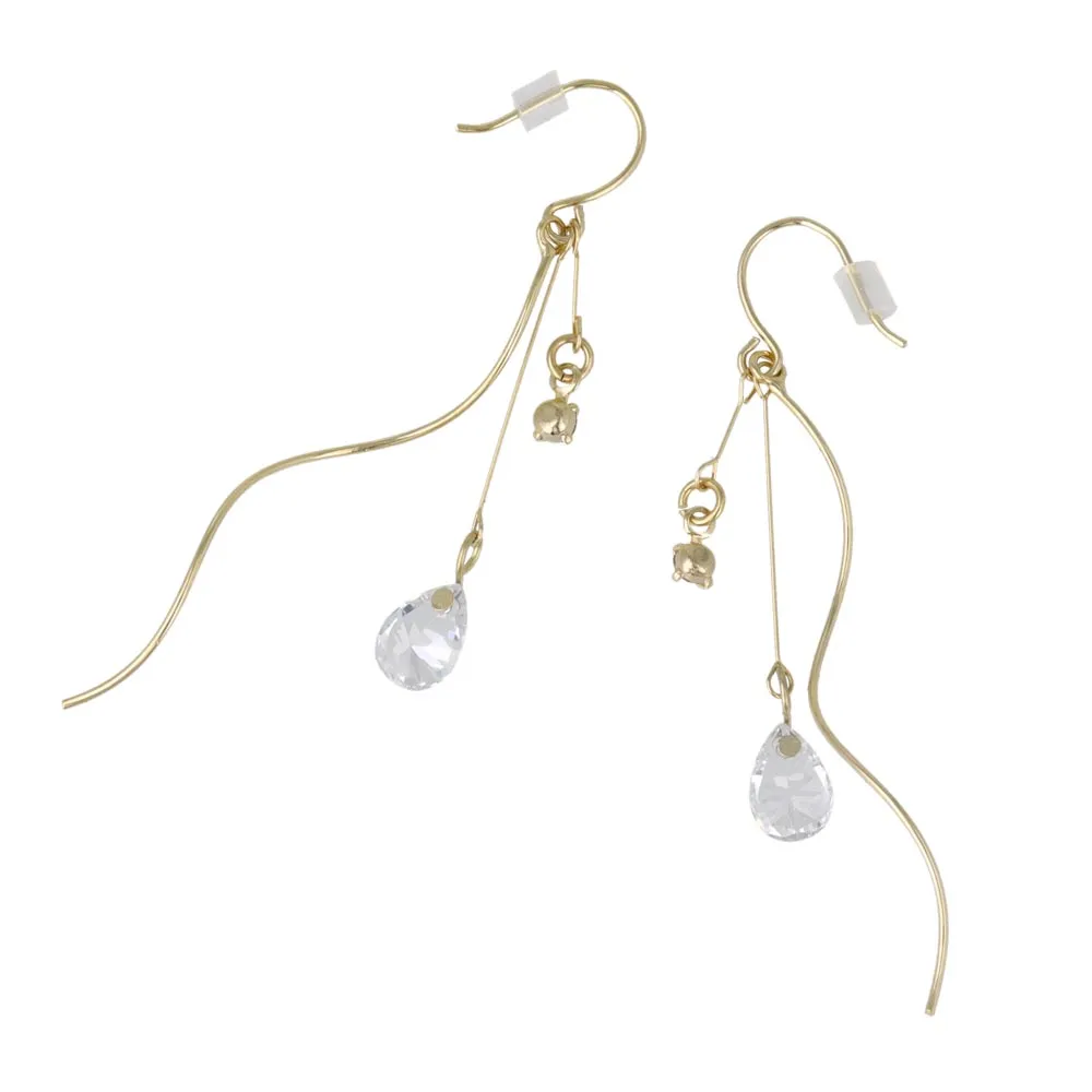 Wave and Stone Linear Drop Earrings