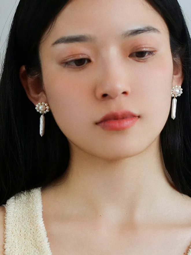 Weaving Flower Natural Baroque Pearl Drop Earrings